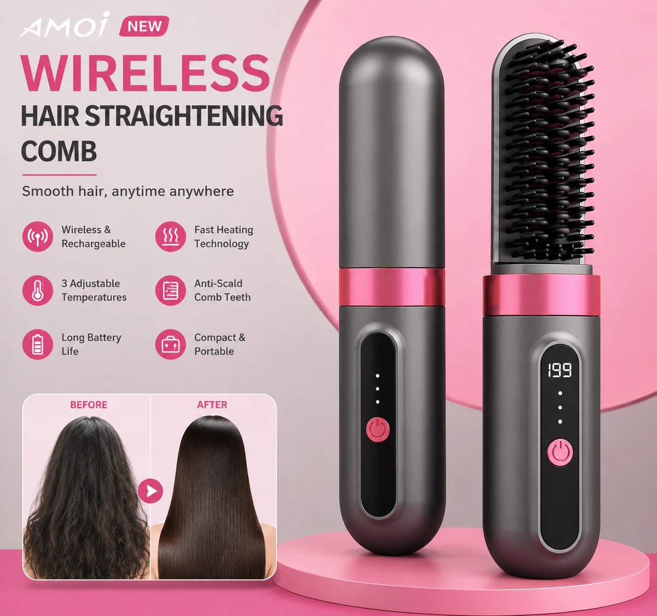 Portable hair straightening comb – ButterFly BD